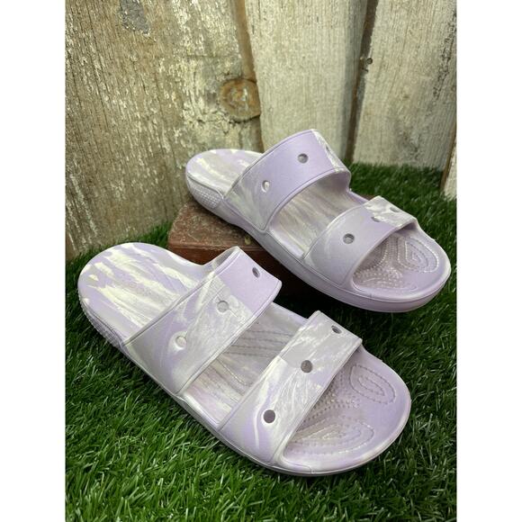 CROCS Classic Marbled Two Strap Light Purple Sandal Women's 9 - Picture 1 of 7